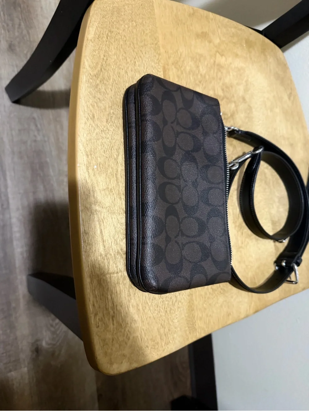 Coach Brown Signature Canvas Crossbody/Belt Wristlet with Black Strap